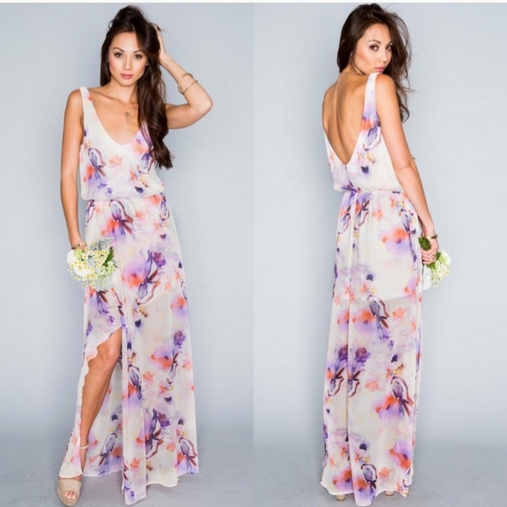 🌸 Show Me Your MuMu Kendall Maxi Dress in Abers Barbers Slit Size Small
